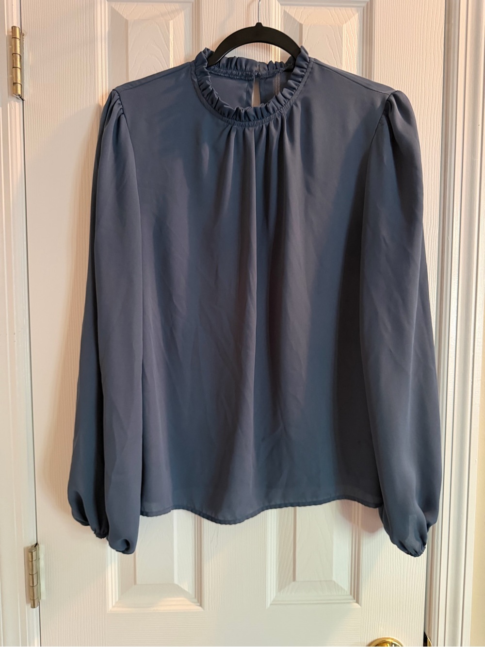 SHEIN Slate Blue Ruffle Neck Long Sleeve Blouse